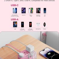 Pink Extension Cord with Surge Protected 1080J - 5 FT Flat Extension Cord, 1625W Cute Extension Cord with 3 AC Outlet 4 USB (24W/4.8A), Compact for Cute Pink Kawaii Desk Home Essentials - Image 3