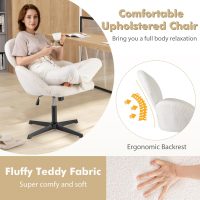 Giantex Criss Cross Chair, Faux Fur Cross Legged Desk Chair No Wheels w/Arms, Height Adjustable Upholstered Vanity Chair, Swivel Accent Chair for Living Room, Home Office, Bedroom, Make Up, White - Image 4