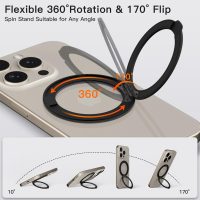 COOLQO 1Pc 360 Spin Cell Grip Ring Phone Stand [Upgrade Gear Hinge Stress Anxiety Relief] Magnetic Holders for Your car Accessories Desk Mount Compatible with iPhone All Smartphones, Black - Image 3