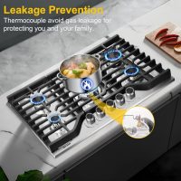 30 Inch Gas Cooktop Stovetop with 5 Italy SABAF Burners 39400BTU, 0.6mm Stainless Steel,Heavy-Duty Cast Iron Grate,Dual Fuel LPG/NG,Leakage Protection - Image 4