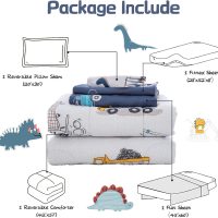DJY 4 Pieces Cotton Toddler Bedding Set, Dinosaur Cars Reversible Toddler Bed Comforter Set for Kids Boys Girls, Includes Quilted Comforter, Flat Sheet, Fitted Sheet and Pillowcase - Image 7