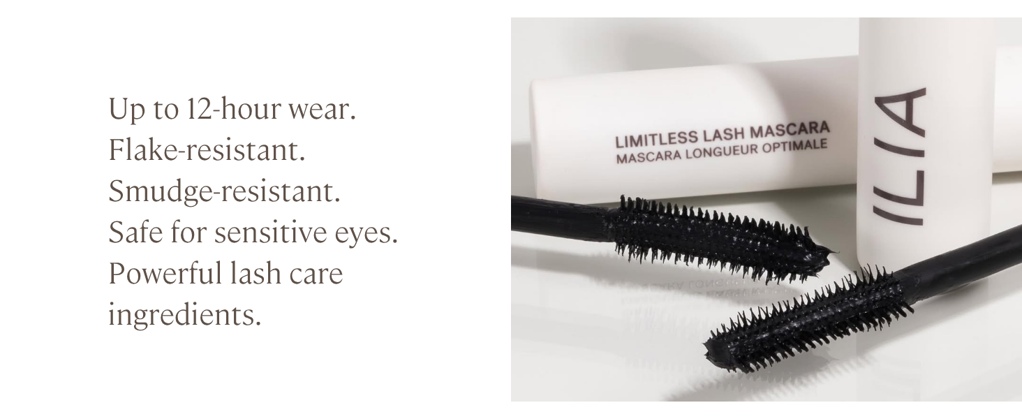 Limitless Lash Mascara offers 12-hour wear, lash care, and is flake and smudge resistant.