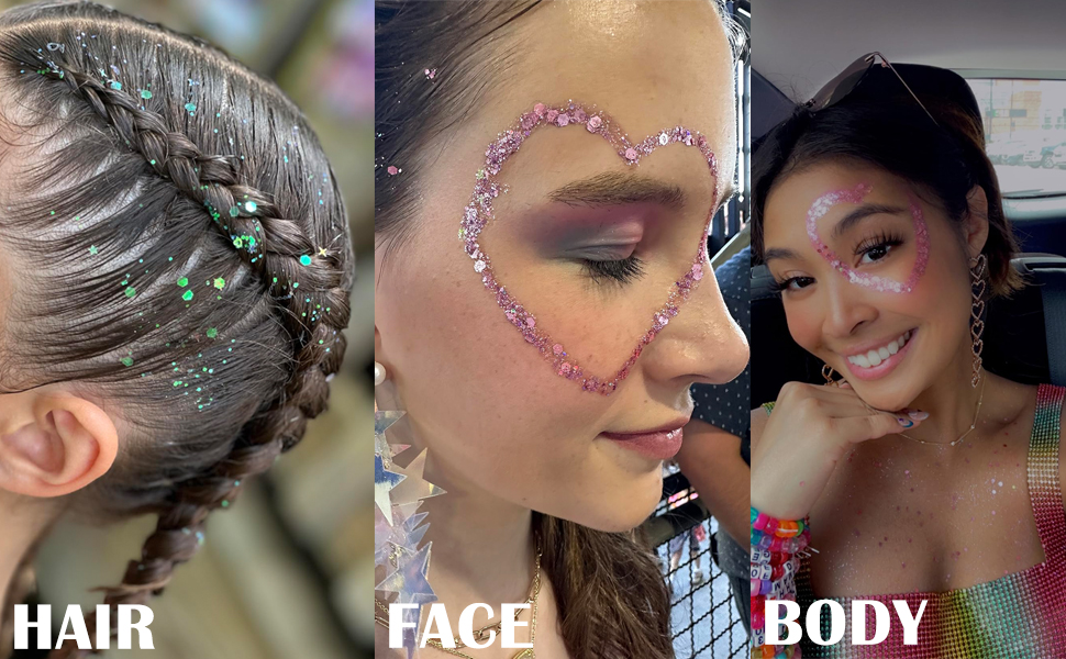 glitter for face body hair