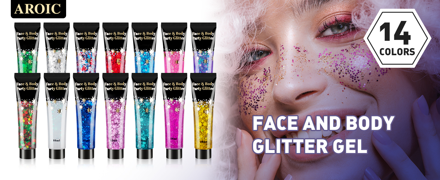 14 Colors Face and Body Glitter Gel