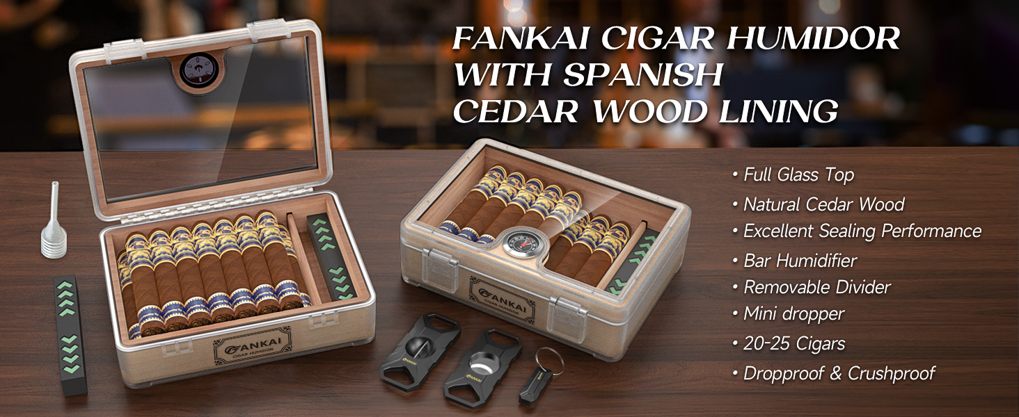 cigar humidor box with cigar cutters and punch