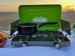 Flame King VT-101 2-Burner Portable Camping Stove Grill, Great for Outdoor Cooking, Backpacking