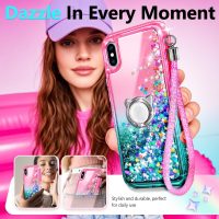 NGB Designed for iPhone XR Phone Case, Pink/Aqua | Glitter Liquid Sparkle Cute Cover for Women Girls Kids | with Tempered Glass Screen Protector & Ring Holder & Wrist Strap Lanyard - Image 7