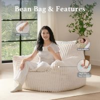 Giant Plush Bean Bag Chair for Adults with Armrests - Oversized Comfy Beige Beanbag Lounge Lazy Floor Sofa Accent Chair for Living Room, Bedroom & Dorm, Cozy Fluffy Single Cloud Mini Couch - Image 4
