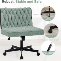 Criss Cross Legged Office Desk Chair with Wheels, Modern Armless Desk Chair with Wide Seat, Home Office Chairs for Work, Meditation, Vanity, Green - Image 5