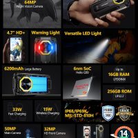 Ulefone Armor Mini 20 4G Rugged Phone, 16GB+256GB MTK Helio G99, 64MP+50MP Main Camera, 6200mAh(33W), 4.7" HD+ Corning Gorilla Screen, IP68/69K Waterproof, Versatile LED Light, Android 14 - Image 2