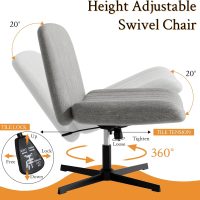 Meilocar Criss Cross Chair, Armless Cross Legged Office Chair No Wheels, Fabric Padded Office Chairs Height Adjustable Swivel Wide Seat Vanity Chairs for Home Office Bedroom (Grey) - Image 4