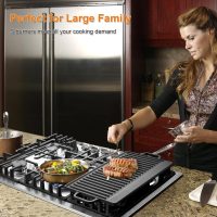 30 Inch Bulit-In Gas Cooktop with Griddle, 5 Italy SABAF Powerful Burners Over 92% High Efficiency, Max 48300BTU Gas Stove Top, 304 Stainless Steel Panel, NG/LPG Convertible, CSA Certified - Image 8