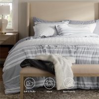 Bedsure Full Comforter Set 7 Pieces, Grey Striped Bedding Set for All Seasons, Reversible, Cationic Dyeing Bed in a Bag with Comforter, Sheets, Pillowcases & Shams - Image 6