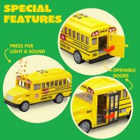 JOYIN 4 Pcs 7" Long Vehicle Toy Set, Toddlers Cars with Lights and Siren Sound, Including Play Police Car, School Bus, Garbage Truck, Ambulance, Birthday Party Gifts Toys for Boys 3-5 - Image 6