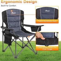 Romswi Oversized Camping Chairs,Heavy Duty Support 500 LBS,Padded Back & Arm Sport Chairs, Cup Holder Cooler Bag, Collapsible Folding Chairs for Outdoor, Fishing & Garden, Black,2-Pack - Image 8