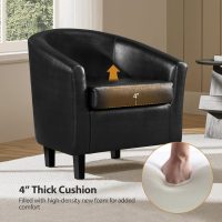 Yaheetech Barrel Chairs Set of 2, Faux Leather Club Armchairs, PU Leather Accent Chairs with Soft Padded Seat for Living Room Bedroom Waiting Reading Room, Black - Image 6