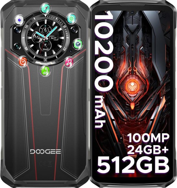 DOOGEE S119 (2025) Rugged Phone Unlocked,24GB+512GB/TF 2TB Android 14 Rugged Smartphone with 1.32" Rear Screen,10200mAh Battery/33W,6.72" FHD+,100MP+20MP Night Vision,NFC/Dual Unlock/3 Card Slot/OTG