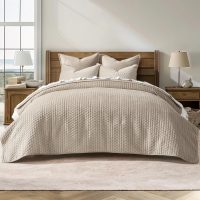 EVERGRACE Luxury Velvet Quilt Set King Size 3 Piece, Soft Cross-Stitch Velvet Comforter Set with Pillow Shams, Lightweight Coverlet Bedspread Bedding Set for All Seasons, Light Taupe - Image 8