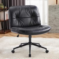 OLIXIS Criss Cross Chair with Wheels, Legged Home Office PU Leather Wide Armless Desk Seat, Rolling Adjustable Swivel Ergonomic Comfy Vanity Seating - Image 8