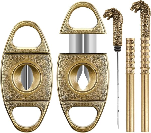 Scotte V-Cut Cigar Cutter Guillotine Precision Cigar Draw Enhancer Tool Needle & Sharp Perfect Cigar Cutters Cigar Accessories Set