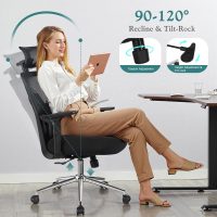 VECELO High Back Ergonomic Office Chair, Big and Tall Mesh Desk Chair with Wheels, Tilt Function, 3D Armrests & Headrest, Lumbar Support, Swivel Rolling Computer Chair for Task, Home Office, Black - Image 4