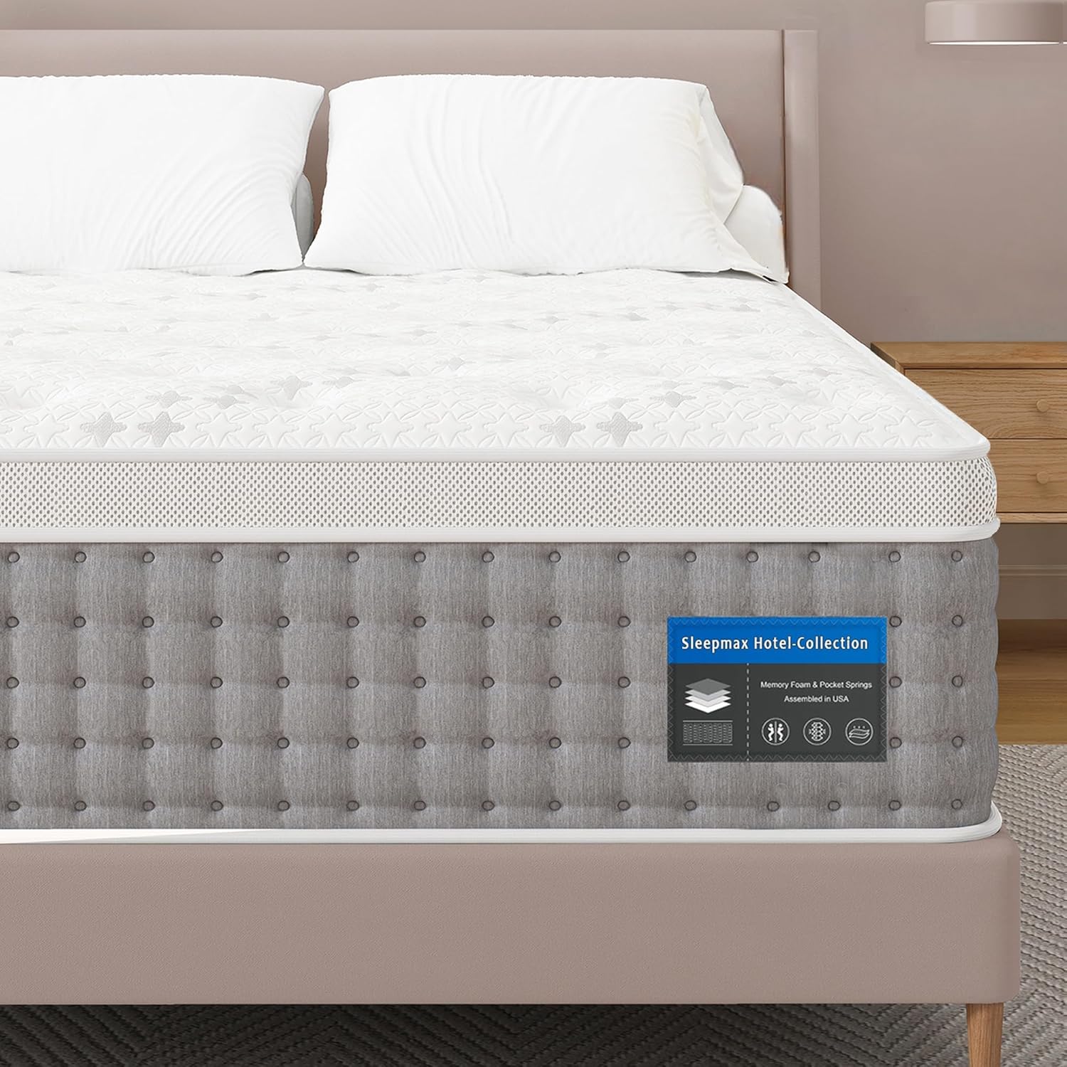 Sleepmax Firm Queen Mattress 14 Inch – Hotel-Collection Hybrid Mattress Pain Relief – Extra Lumbar & Hip Support – Deep Sleep Bed in a Box – Fiberglass-Free, CertiPUR-US Certified, 365-Night Trial