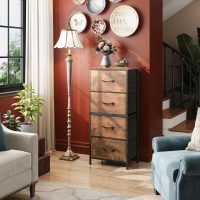 WLIVE Dresser with 4 Drawers, Fabric Storage Tower, Organizer Unit for Bedroom, Hallway, Entryway, Closets, Sturdy Steel Frame, Wood Top, Easy Pull Handle, Rustic Brown Wood Grain Print - Image 5