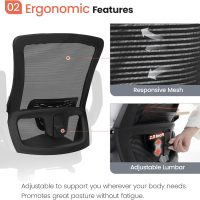 NEO CHAIR Office Desk Chair Computer High Back Mesh Gaming Seat with Ergonomic Adjustable Comfy Flip-up Armrests Lumbar Support Height for Home (Black) - Image 4
