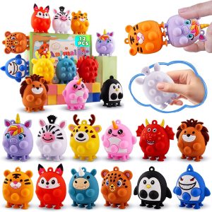 12 PCS Party Favors for Kids, Silicone Animal Pop Fidget Toys with Suction, Birthday Gifts for Boy Girls, Treasure Box Toys, Goodie Bag Stuffers, Prizes for Kids, Pinata Stuffers