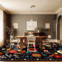 Floral 5x7 Area Rug Machine Washable Soft Print Boho Carpet Non Slip Doormat Low Pile Flower Area Rugs for Living Room Bedroom Nursery Kitchen Dining Room Indoor-Black - Image 9