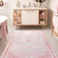 Pink Small Area Rug 3x5 for Entryway - Aesthetic Bow Washable Vanity Floral Mini Throw Rug for Bedside Girls Bedroom Classroom Kitchen Entry Way Front Door Indoor Entrance Inside House Bathroom - Image 3