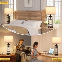 Seealle Table Lamps for Living Room Set of 2 - Black Bedside Lamp for Bedroom with USB C+A & Outlet, Farmhouse Lamps for Night Stands, 3-Way Dimmable Touch Lamps for Living Room with Oat Shade - Image 3