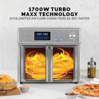 Kalorik MAXX Air Fryer Oven, 26 Quart 10-in-1 Countertop Toaster Oven & Air Fryer Combo - Fry, Bake, Roast, Rotisserie, & More, Large Glass French Doors & 9 Accessories, 1700-Watts, Stainless Steel - Image 2