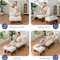 MAXYOYO Modern Adjustable Accent Chair with Ottoman, Upholstered Living Room Chair with Footrest Set, Soft Reclining Lounge for Bedroom, Apartment, Office, Beige - Image 5
