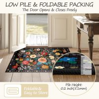 Floral 5x7 Area Rug Machine Washable Soft Print Boho Carpet Non Slip Doormat Low Pile Flower Area Rugs for Living Room Bedroom Nursery Kitchen Dining Room Indoor-Black - Image 6