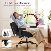 Cross Legged Office Chair with Flip-Up Arms, Wide Criss Cross Chair with Wheels & Extra-Deep Seat Thickened for Home Office,Vanity, Bedroom,Apartment Dorms,Plush Cushion,Cute,Comfy,Black - Image 4