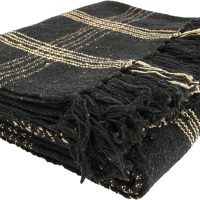 Plaid Black & Tan Fringed Woven Cotton Blend Throw - Image 7
