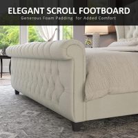 AMERLIFE Queen Size Platform Bed Frame, Chenille Upholstered Sleigh Bed with Scroll Wingback Headboard & Footboard/Button Tufted/No Box Spring Required/Cream - Image 6