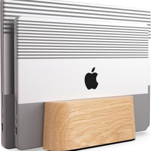 Adjustable Dual Vertical Laptop Stand for Desk, Wooden Laptop Holder, MacBook Pro Stand, Wood Mac Air Dock