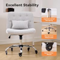 Criss Cross Chair with Rubber Wheels, Armless Office Desk Chair with Lumbar Pillow, Wide Comfy Vanity Rolling Swivel Modern Comfortable Fabric Computer Task Chairs for Home Office (Grey) - Image 7