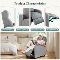 SMUG Recliner Chair for Living Room, Leather Recliners, Home Theater Seating with Lumbar Support with Adjustable Backrest and Footrest, Modern Living Room Furniture with Padded Seat, Grey Seating - Image 7