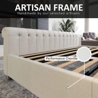AMERLIFE Queen Size Platform Bed Frame, Chenille Upholstered Sleigh Bed with Scroll Wingback Headboard & Footboard/Button Tufted/No Box Spring Required/Cream - Image 8