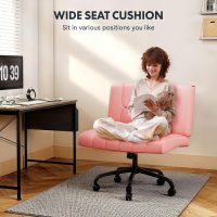 FLEXISPOT Pink Criss Cross Chair with Wheels, Pink Desk Chair Vanity Chair with Back/4.7in Thick Seat Cushion, 25 * 23in Wide Comfortable Office Chair, Leather Seat - Image 4
