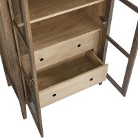 Modway Nolan Modern Farmhouse 71 Inch Tall Arched Storage Display Cabinet in Walnut Hickory Wood Grain - 4-Tier Bookcase with Glass Doors and Shelves - Arch Accent Cabinet for Living Room - Image 11