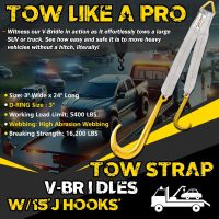 Tow Straps V Bridle w/ 15'' J Hooks | 3" x 24'' Recovery V Strap for Car Hauler, Wrecker Rollback | 5400 lbs Working Load | Heavy Duty Tow Straps with Hooks for Towing and Recovery - Image 2