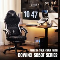 Dowinx Fabric Gaming Chair, Ergonomic Computer Chair with Footrest and Pocket Spring Cushion, Height Adjustable Video Gamer Chair with Lumbar Support for Adults, Black - Image 8