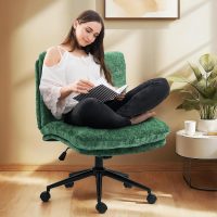 Dowinx Criss Cross Chair with Wheels, Dual-Layer Thickened Cushion, Premium Fabric Morden Home Vanity Chair Wide Seat, Forest Green - Image 3