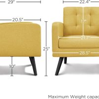 Yaheetech Mid-Century Accent Chairs, Modern Upholstered Living Room Chair, Cozy Armchair Button Tufted Back and Wood Legs for Bedroom/Office/Cafe, Yellow - Image 3