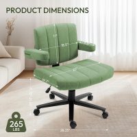 Criss Cross Chair with Wheels – Comfortable Vanity Chair, Wide Rolling Cross Legged Office Chairs with Arms, Adjustable Desk Chairs Comfy for Home Office (Green) - Image 2