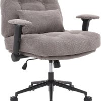 Criss Cross Chair with Adjustable Armrest & Lockable Wheels - Cross Legged Office Chairs with Wide Seat, Tufted Backrest, Pillow for Home Vanity Study, Gray - Image 6